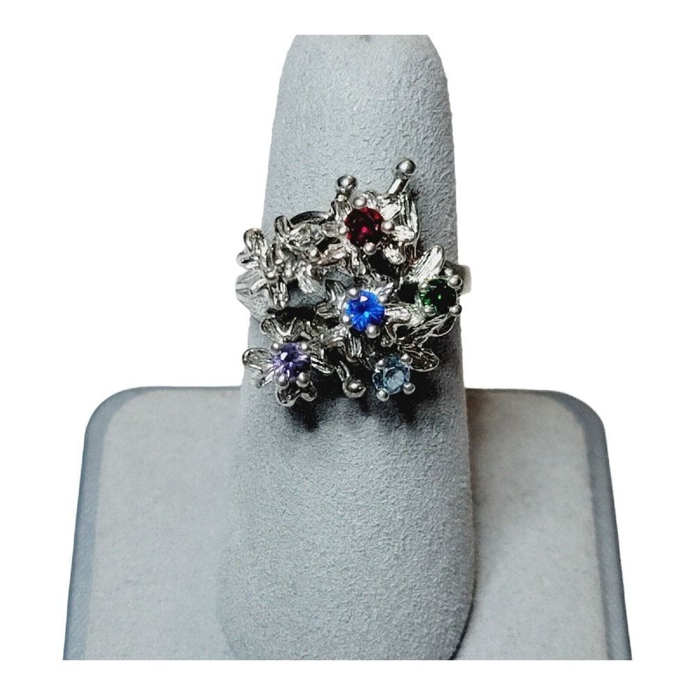 Colorful Multi Gemstone Sterling Silver Naatural Gemstones Ring Size 8 AS IS